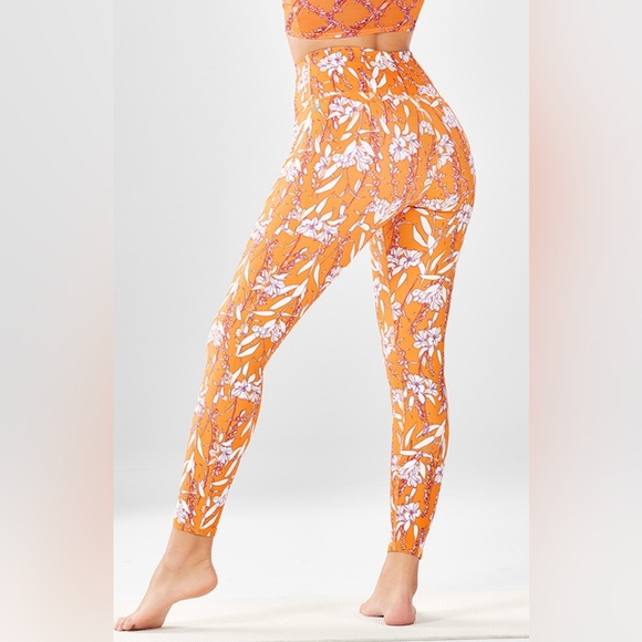 Fabletics Define PowerHold High-Waisted 7/8 Legging, Orange Poetic Posy, Size L - Picture 2 of 6